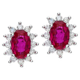 1.21ct Oval Ruby and 0.25ct Round Diamond Stud Cluster Earrings in 9ct White Gold